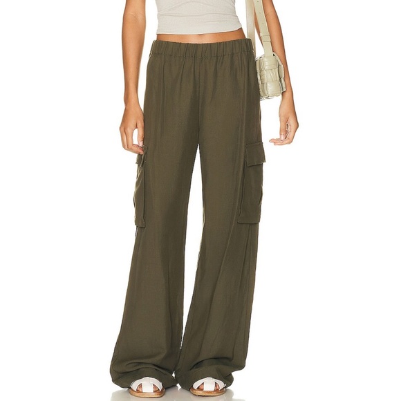 Enza Costa twill cargo pants in dark olive - Picture 1 of 8